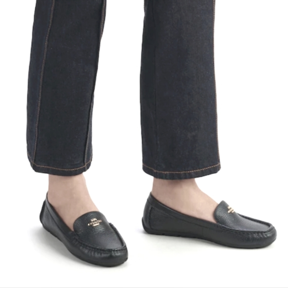 Coach :: Marley Driver Pebbled Black Leather Size 8 Loafers